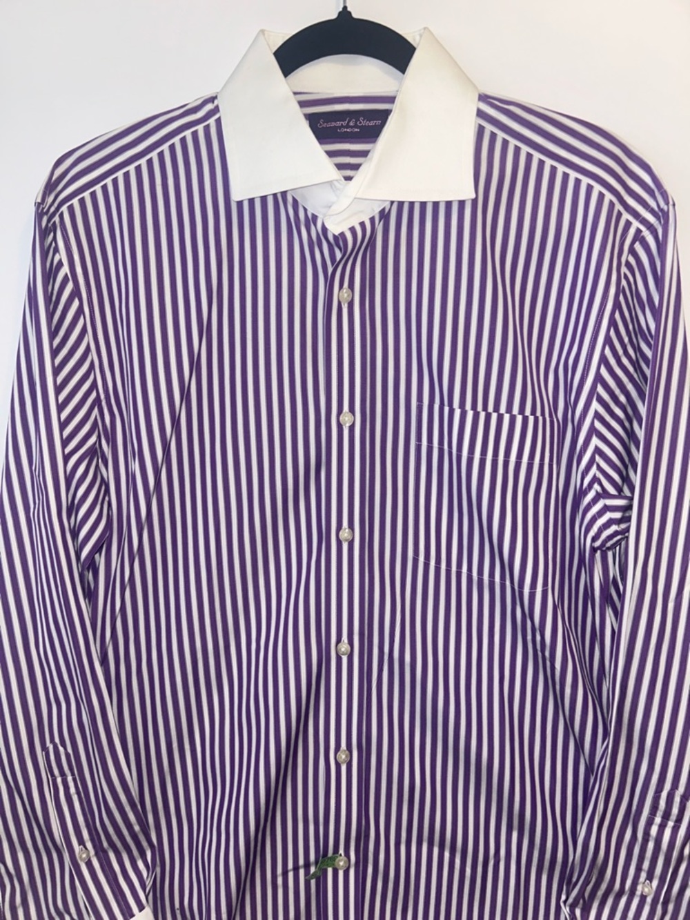 Men's Seaward & Stearn London Purple Stripe Dress Shirt 16 1/2, 42, 35